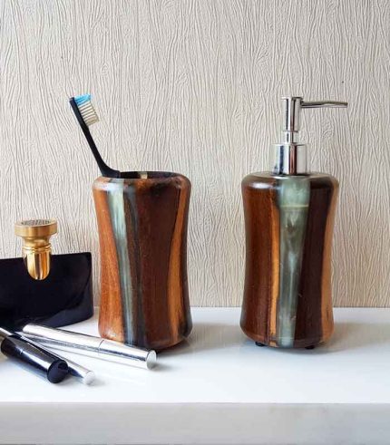جای مایع صابون و مسواک چوب رزین